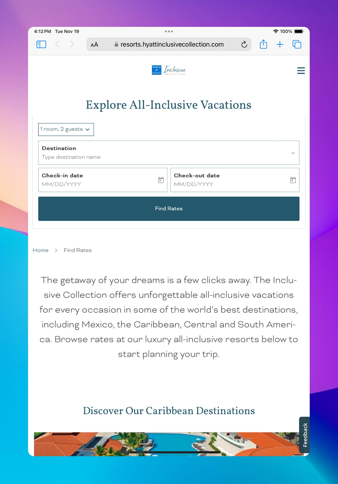 Hyatt All Inclusive Resorts iPad Screenshot
