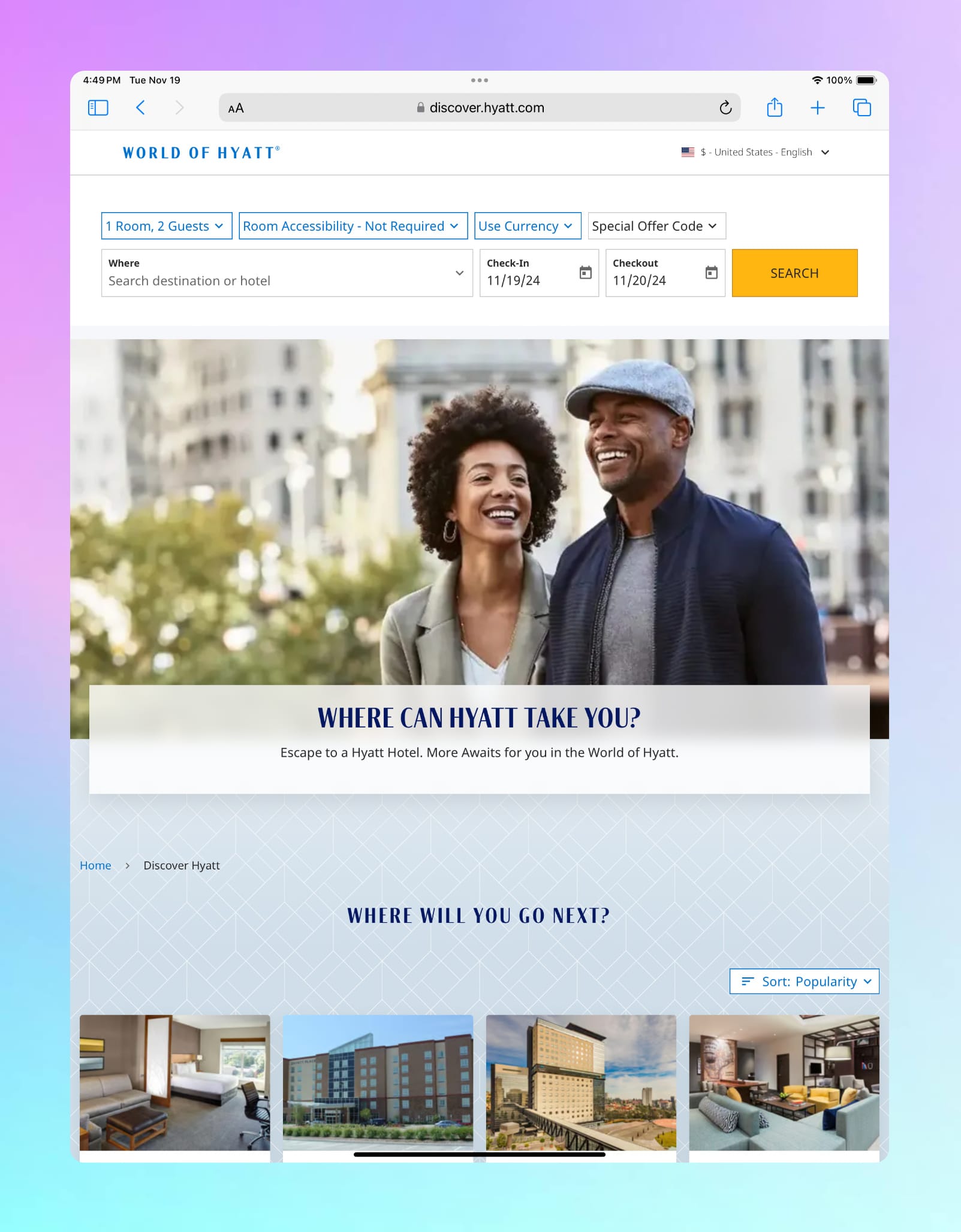 Hyatt Hotels Desktop Screenshot