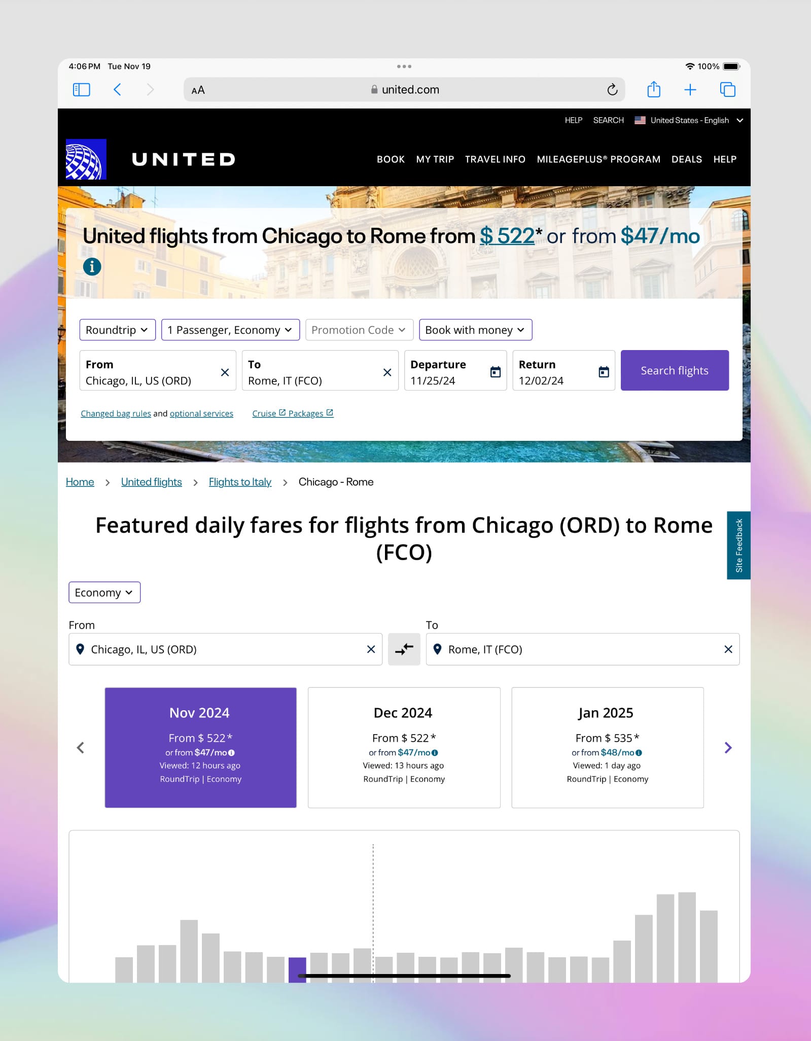 United Airlines iPad Screenshot